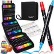 48 Colors Acrylic Paint Pens – Dual Tip Acrylic Markers with Brush & Fine Tips for Rock Painting, Wood, Canvas & DIY Crafts