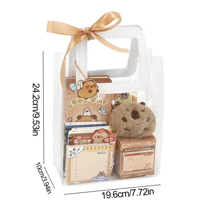 Cartoon Capybara Stationery Set – Stickers, Notepads, Plush Pendants & Handbag Gift Set for Kids, School & Birthdays