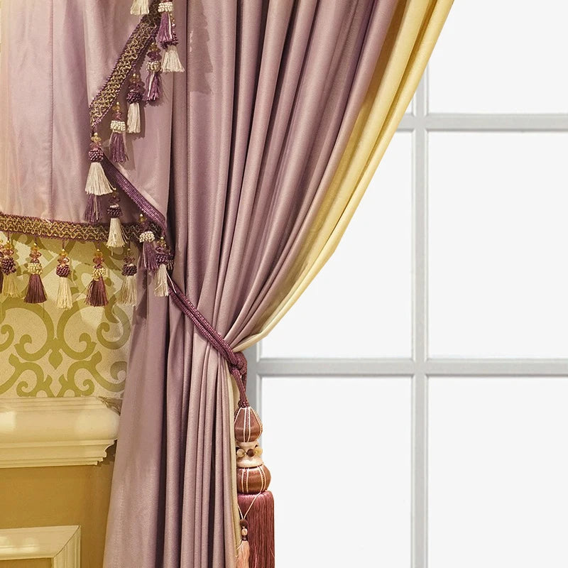 American Combination Color Thickened Flanged Cloth Floor-Length Curtains – 2 Panel Set