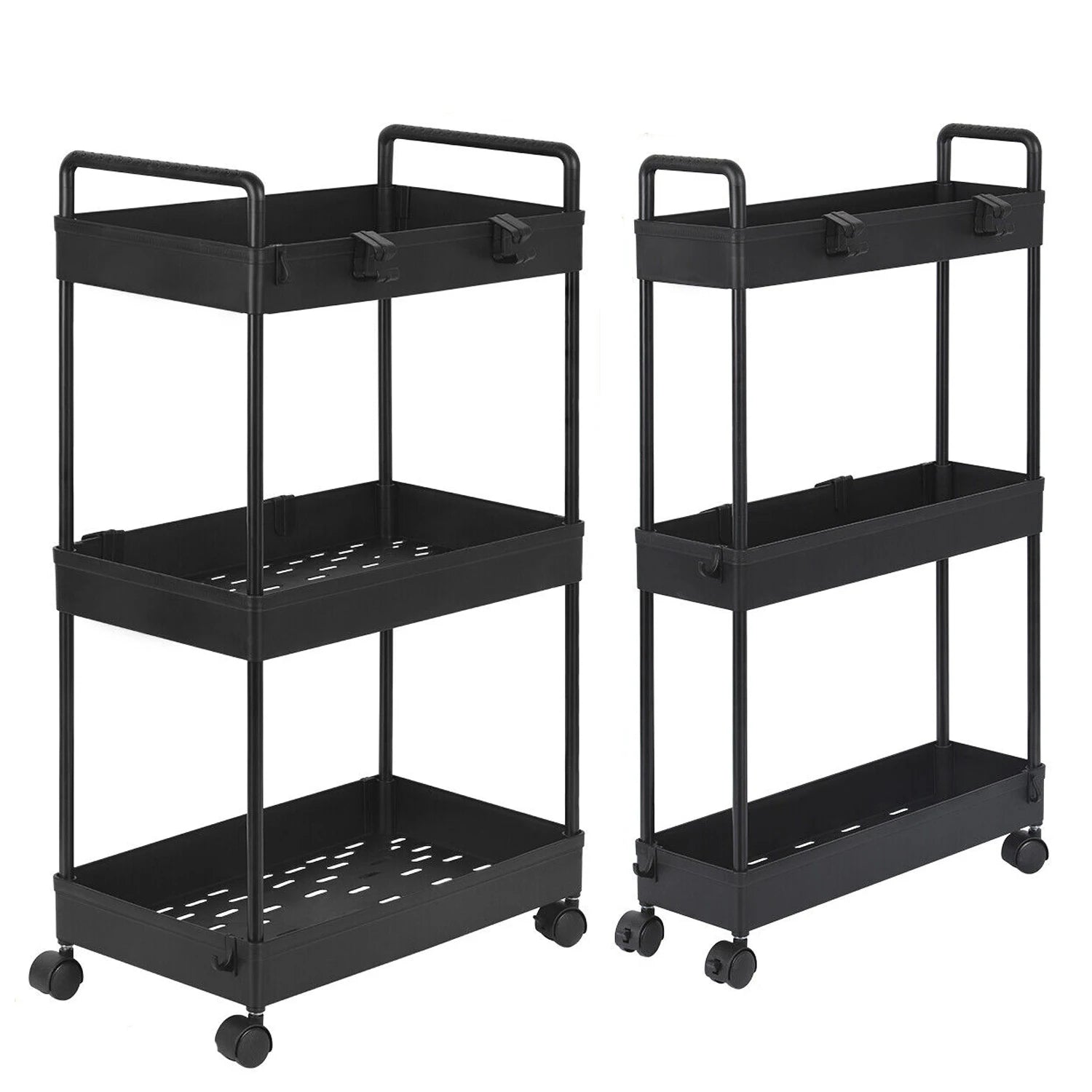 2-Pack 3-Tier Slim Storage Cart – Utility/Rolling Organiser for Bathroom, Laundry or Kitchen