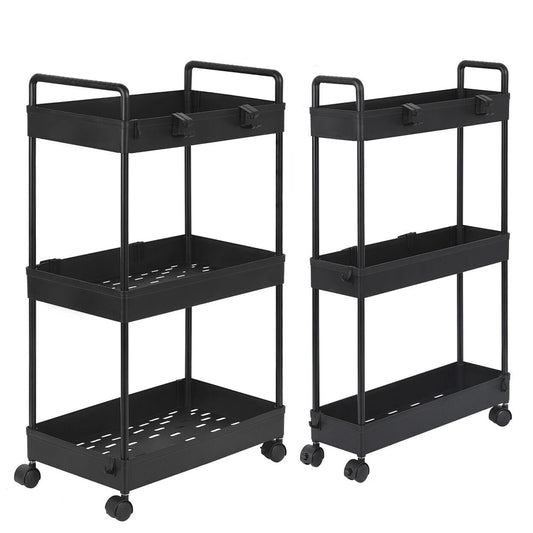 2-Pack 3-Tier Slim Storage Cart – Utility/Rolling Organiser for Bathroom, Laundry or Kitchen