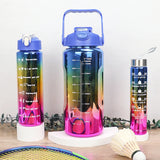 3PCS Leak-Proof Gradient Sports Water Bottles with Straws & Time Markers – Fitness, School & Office