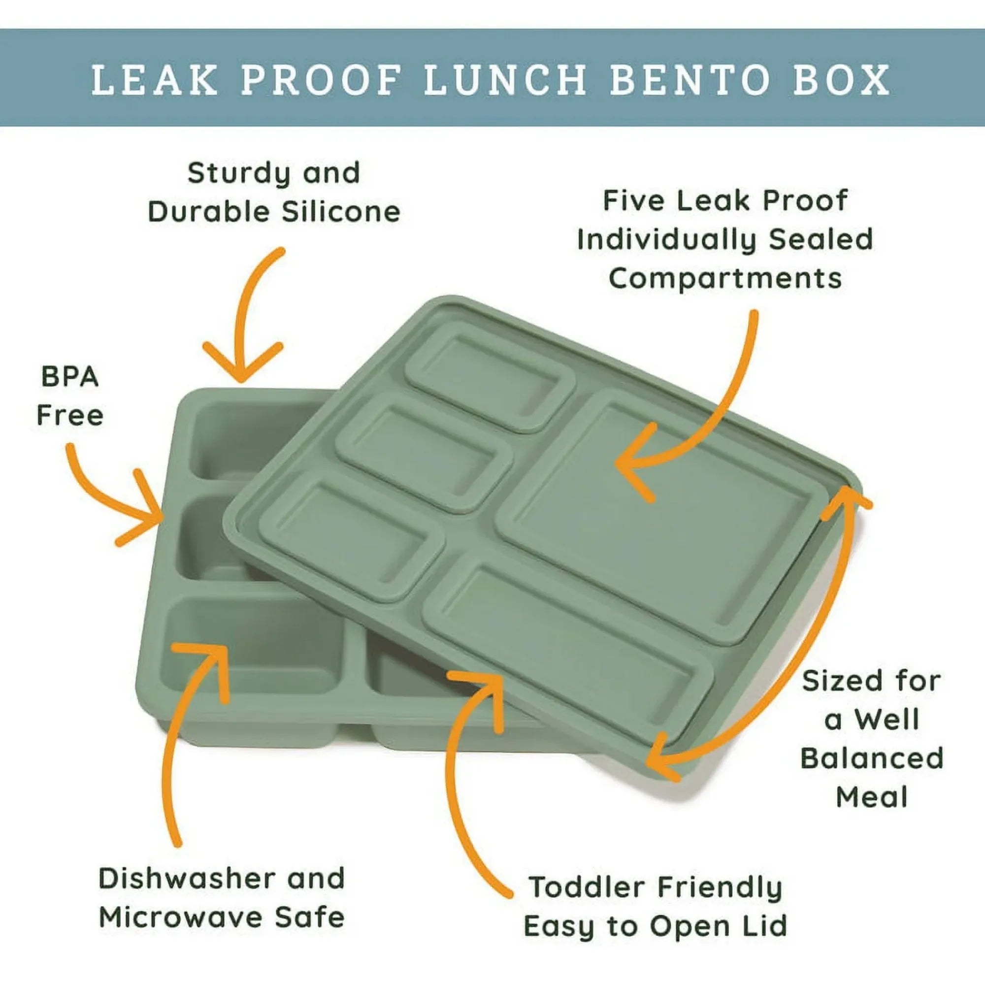 5-Compartment Silicone Bento Lunch Box – Leak-Proof Kids & Toddler Food Container, Food-Safe Material