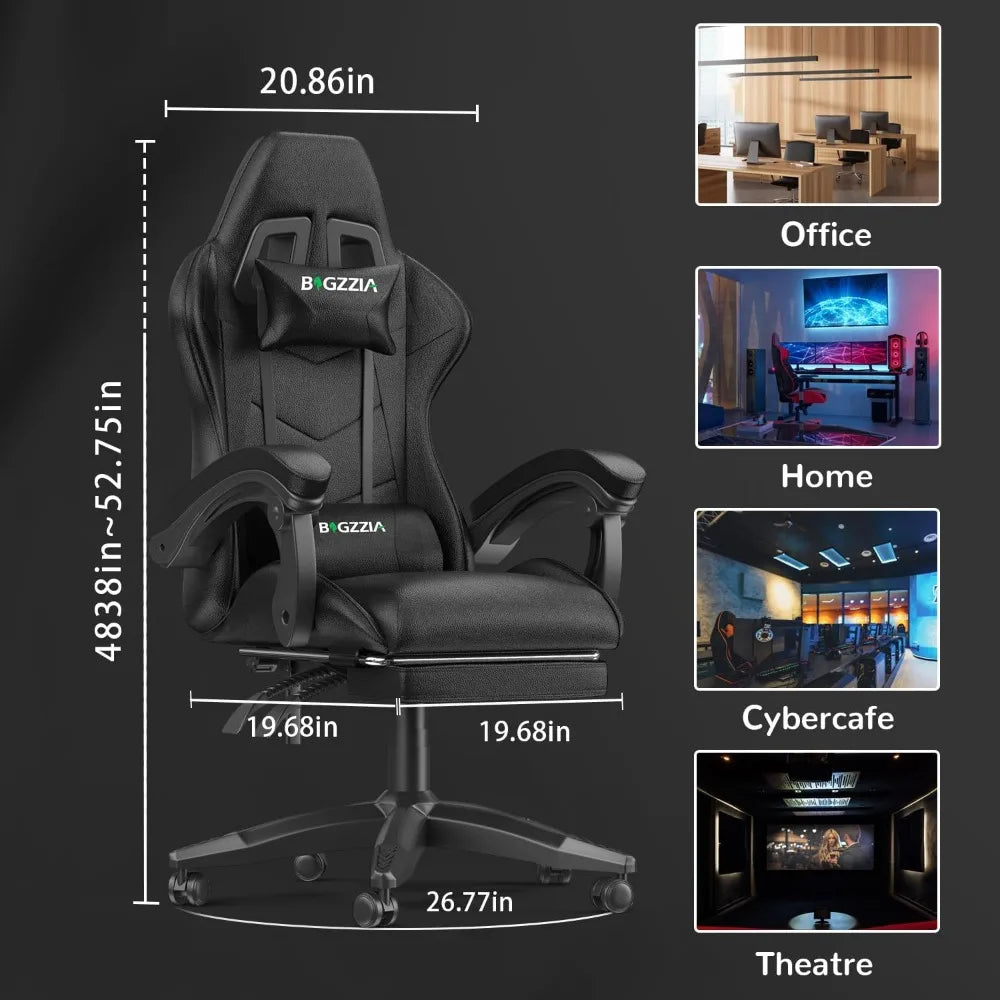 Ergonomic Gaming Chair with Footrest – Racing Style Computer Chair with Lumbar Support, Adjustable Height, Reclining Back & Headrest