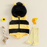 Lioraitiin Baby Bee Costume – Infant Sleeveless Hooded Romper with Long Socks Set, Newborn Halloween Outfit 0–24M