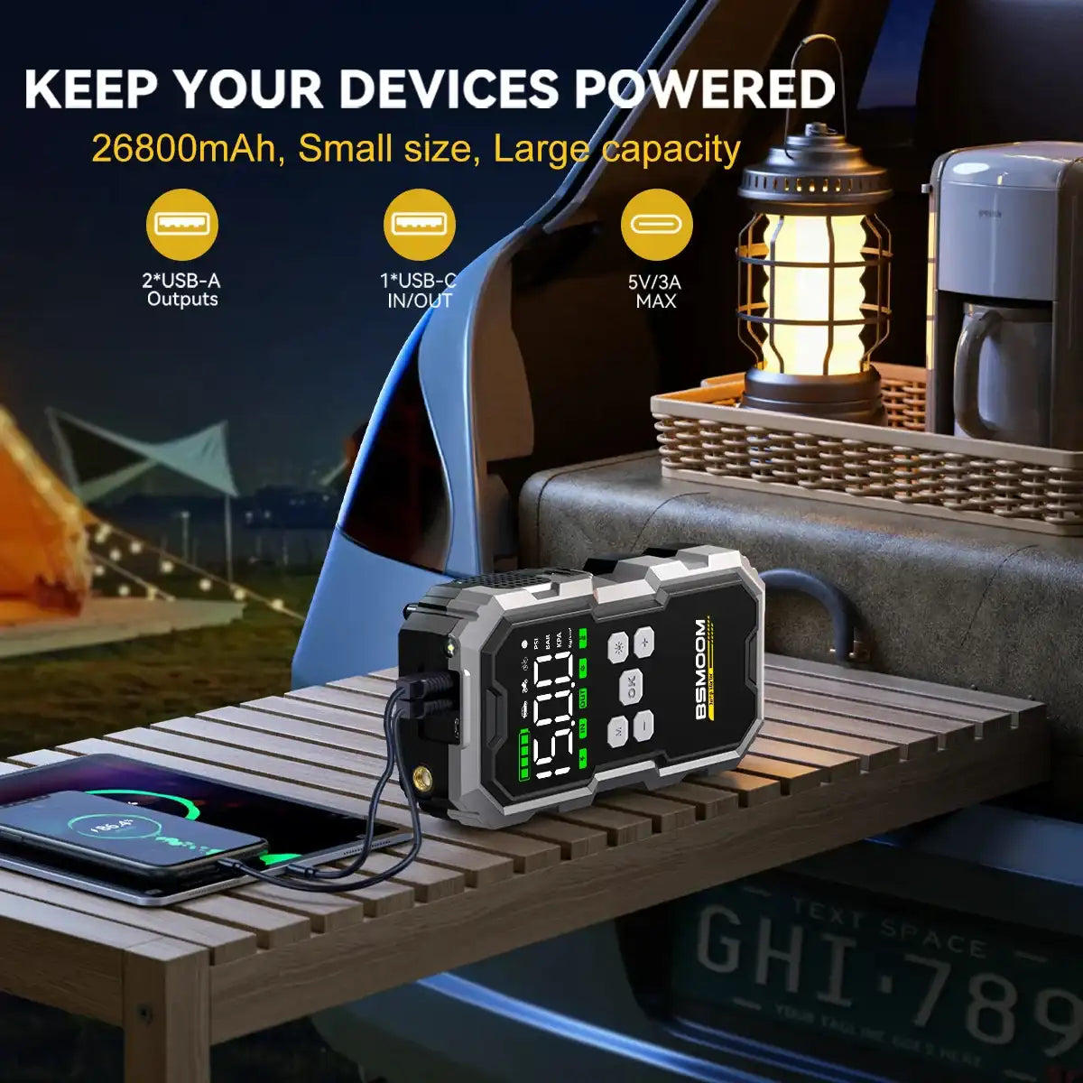 Portable 150PSI Air Pump & 7000A Car Jump Starter Power Bank