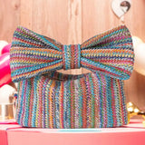 Women’s Crochet Straw Beach Handbag – Summer Bow Tote with Zipper Closure for Weddings, Parties & Vacations