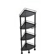 4-Tier Rustproof Corner Shower Rack with 4 Hooks – Black Metal Stand for Bathroom Storage