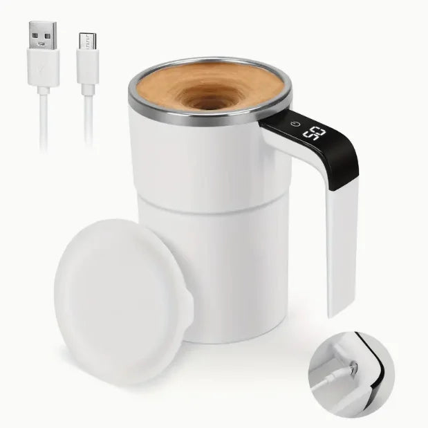 Rechargeable Automatic Coffee Mixer Cup – Stainless Steel Electric Stirrer with Temperature Display & USB Charging