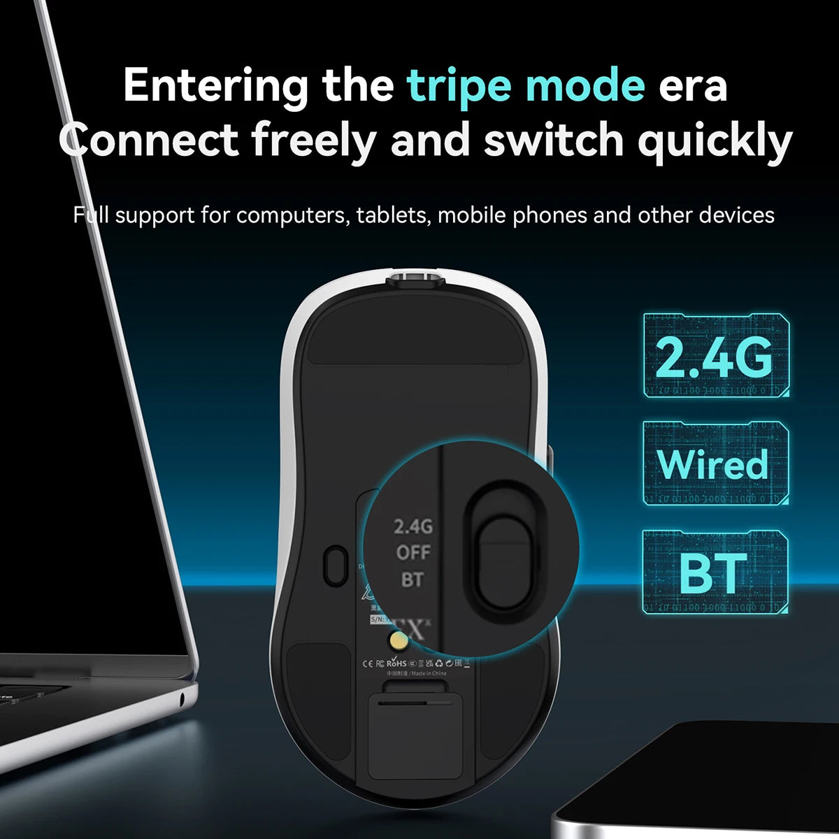 Ajazz AJ159P-MC Wireless Gaming Mouse – 56g Lightweight Design, PAW3311 Sensor, 1KHz Return Rate, Non-Porous Shell