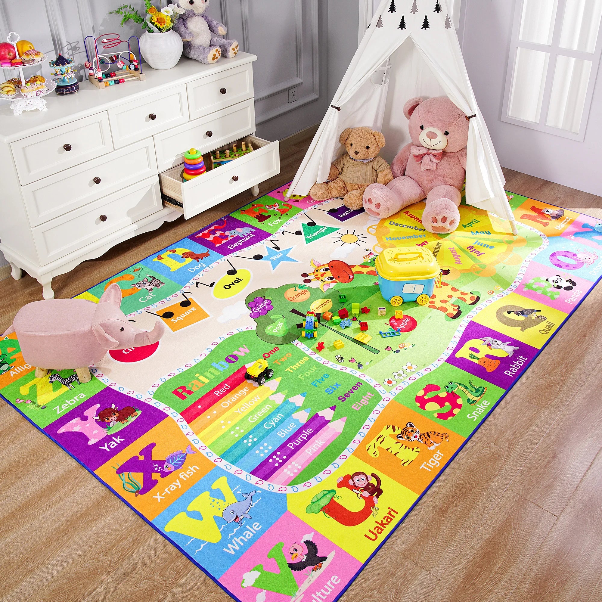 Children’s Giraffe Animal Play Mat – Large Kids’ Bedroom Carpet with Letters & Educational Design