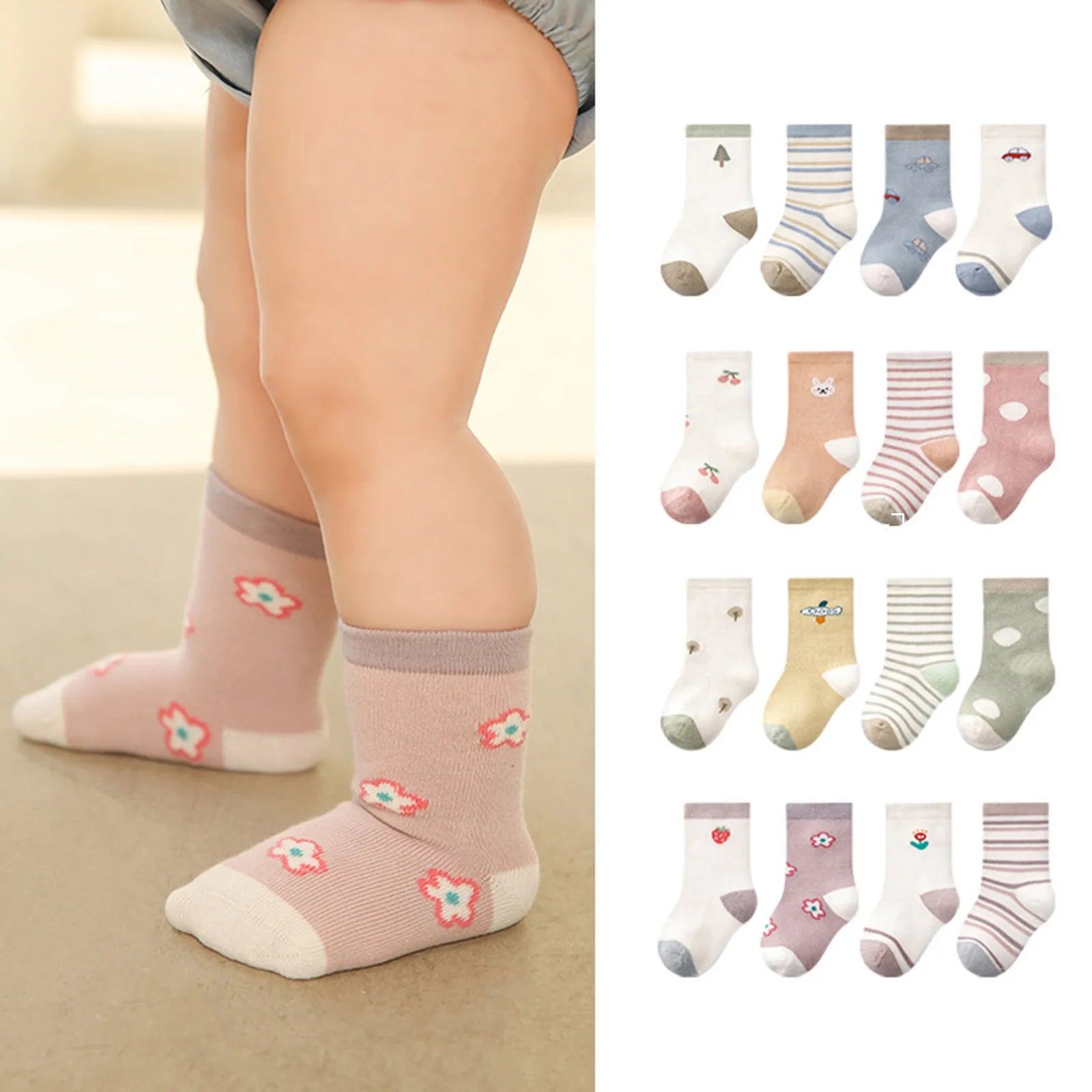 Infant Cartoon Cotton Socks – 4-Piece Baby Boy Socks Set with Thin Breathable Fabric for Summer & Autumn Wear