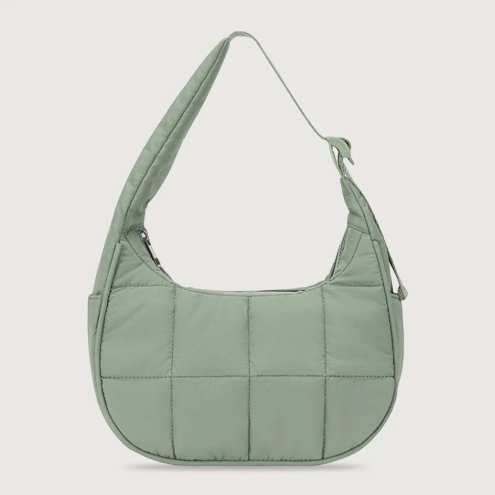 Women’s Quilted Nylon Puffer Crescent Shoulder Bag – Adjustable Strap Crossbody Style