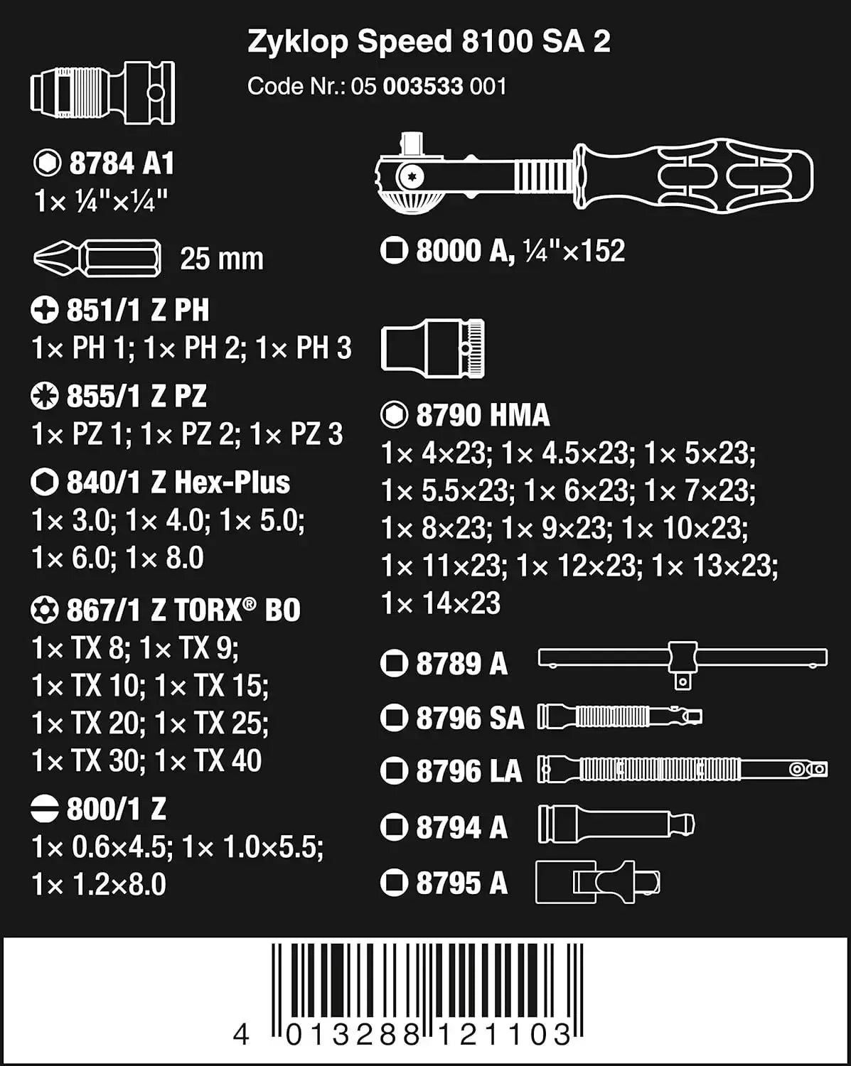 Wera 8100 SA 2 Zyklop 1/4" Metric Ratchet Set – 42 Pieces | Professional Mechanics Tool Kit with Case