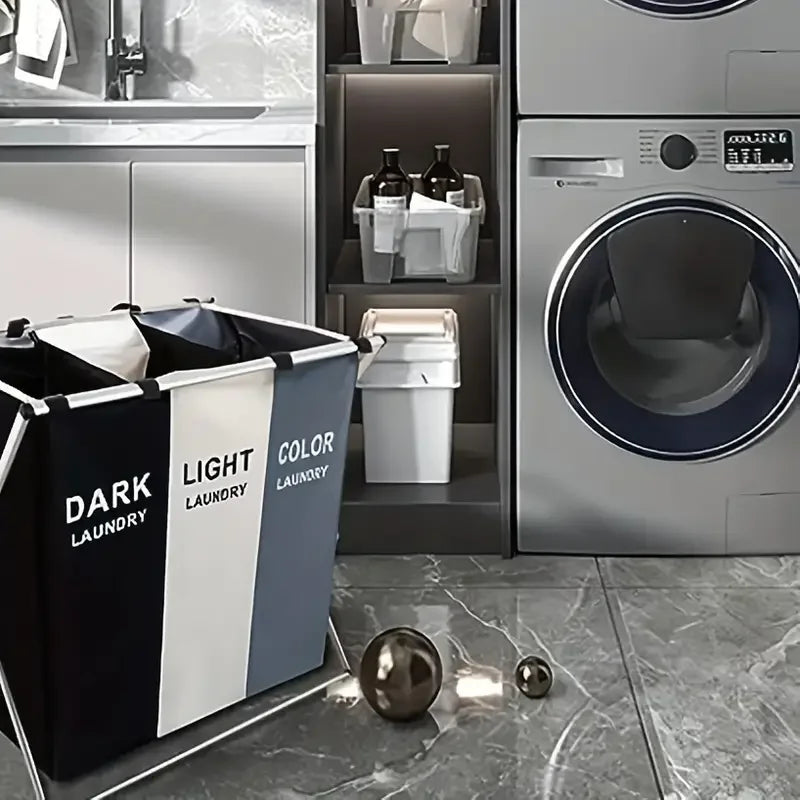 Dual-Compartment Fabric Laundry Basket – Colour-Coded Dark & White Sorting Hamper