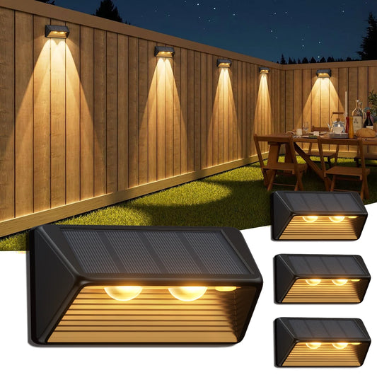 Solar Fence & Step Lights (4/8/12 Pack) – Cool & Warm White LED | Waterproof Outdoor Wall, Stair & Yard Lighting