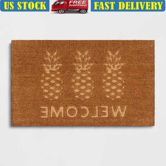 Welcome Pineapple Doormat – Outdoor Coir Mat with Tropical Design (30 × 18 inches, Medium Pile)