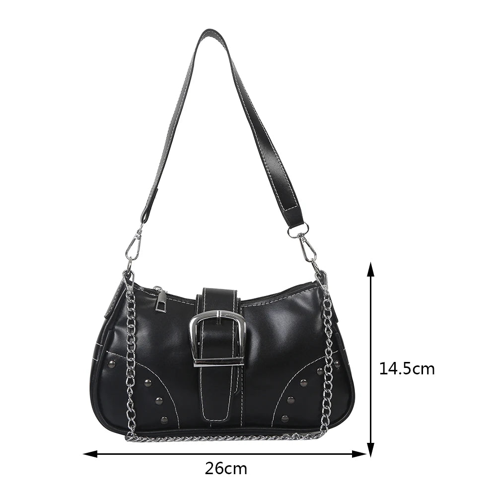 Women’s Crescent Armpit Bag – Solid Color Shoulder Bag with Chain Accent (Chic & Fashion Cool Style)