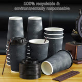 16 oz Disposable Paper Coffee Cups With Lids & Straws – 90-Set To-Go Hot Drink Bundle