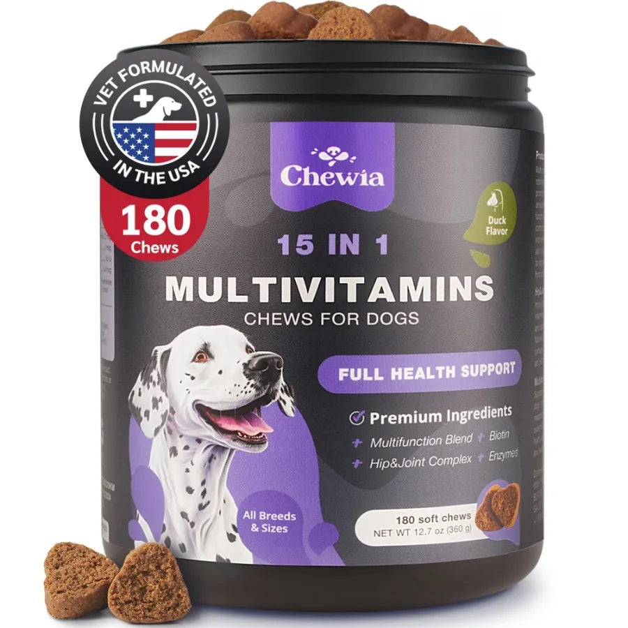 15-in-1 Dog Multivitamin Chews with MSM – Complete Hip & Joint Support, Skin & Coat Health, Itchy Skin Relief & Daily Wellness Supplement