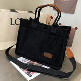 Women’s corduroy tote bag – large-capacity fashion handbag with multiple pockets, top-handle & crossbody design for everyday use