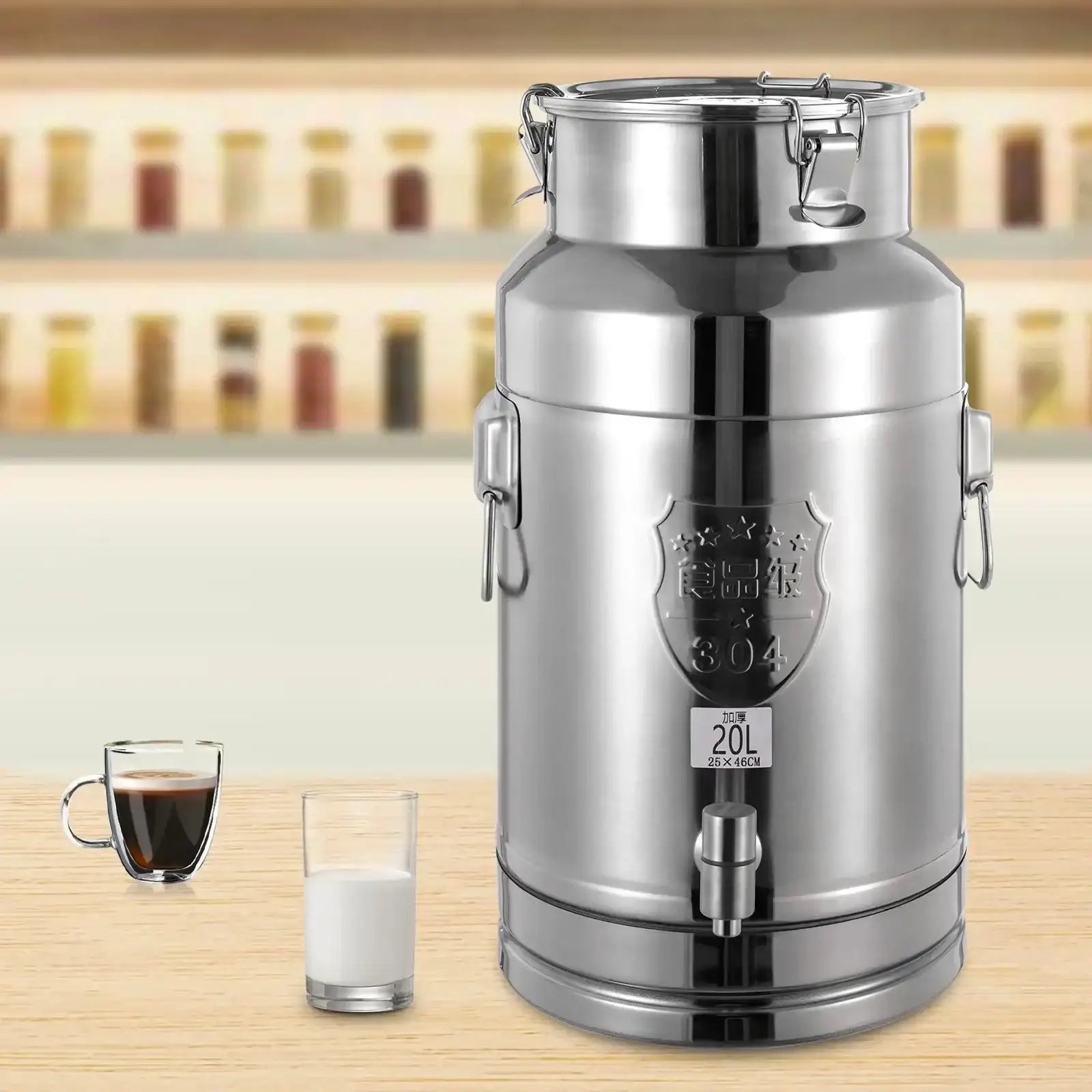 Bymaocar 5-Gallon Stainless Steel Beverage Dispenser Milk Can – Leak-Proof Lid, Heavy-Duty Design