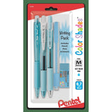 5-Piece Sky Blue Writing Set with Gel Pen, Ballpoint, Mechanical Pencil & Erasers for School and Office
