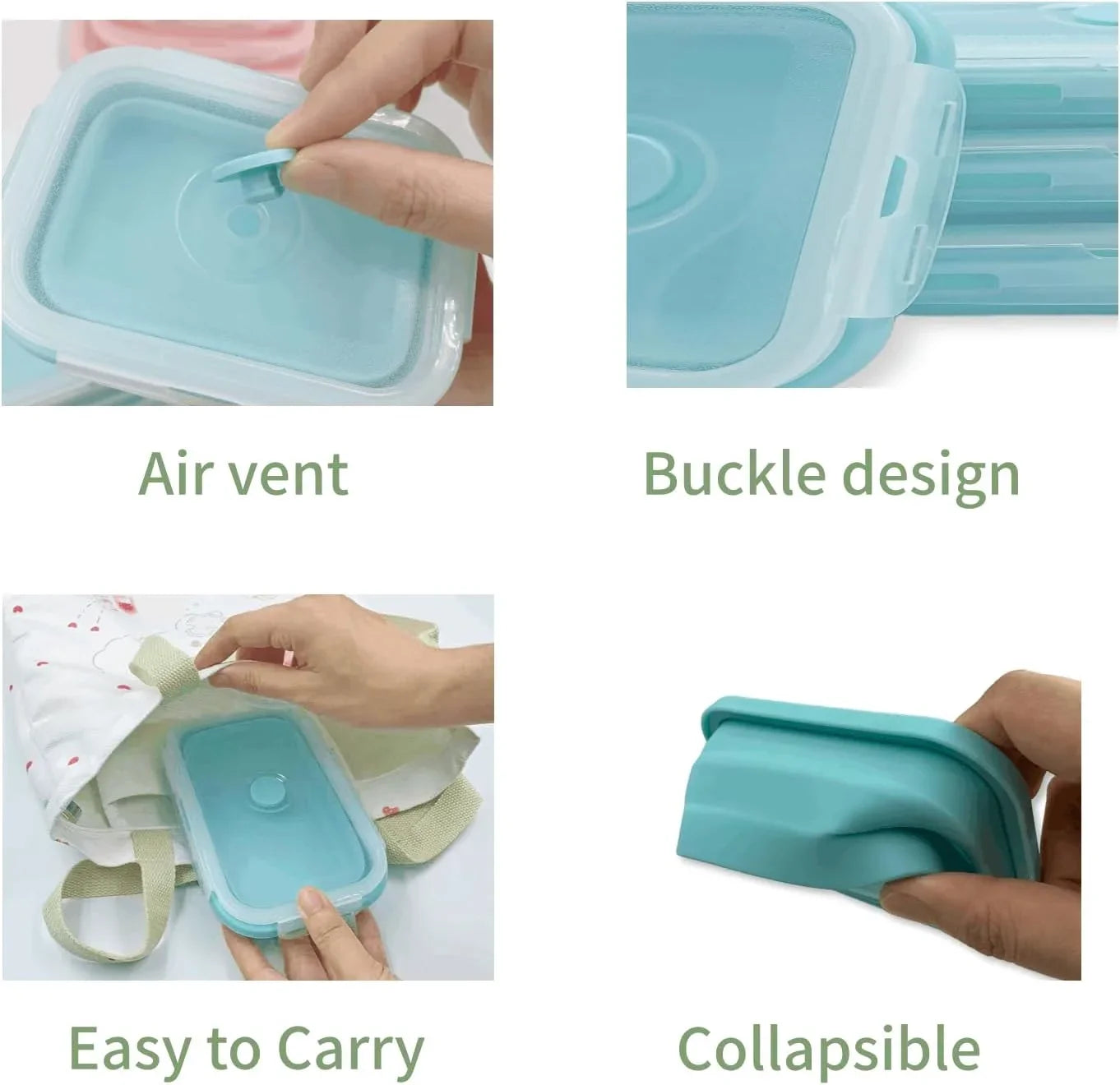 4-Pack Silicone Collapsible Lunch & Food Storage Boxes – Flat Stack Design with Lids, BPA-Free
