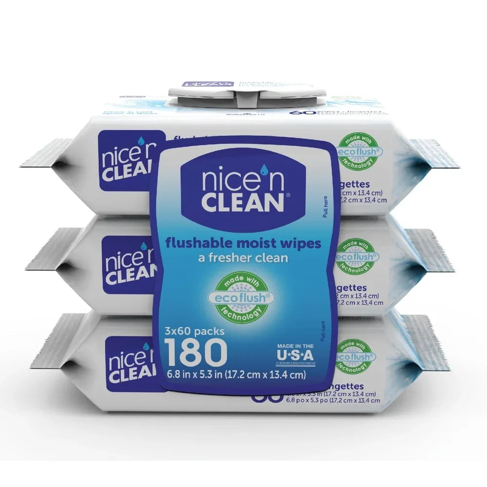 Plant-Based Flushable Wet Wipes – 3 Pack Aloe & Vitamin E Hypoallergenic, Eco-Friendly, Septic Safe & Toddler Friendly