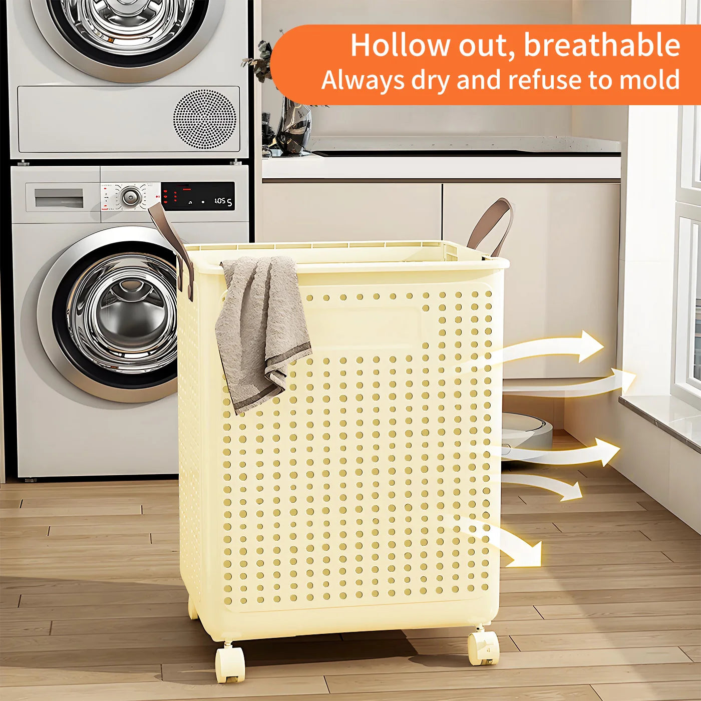 Large Foldable Plastic Laundry Basket with Wheels – Portable Clothes Hamper for Home, Balcony & Bathroom