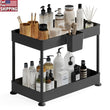 2-Tier Under-Sink Organizer Cabinet Storage – Pull-Out Shelf with Utility Hooks & Side Caddy
