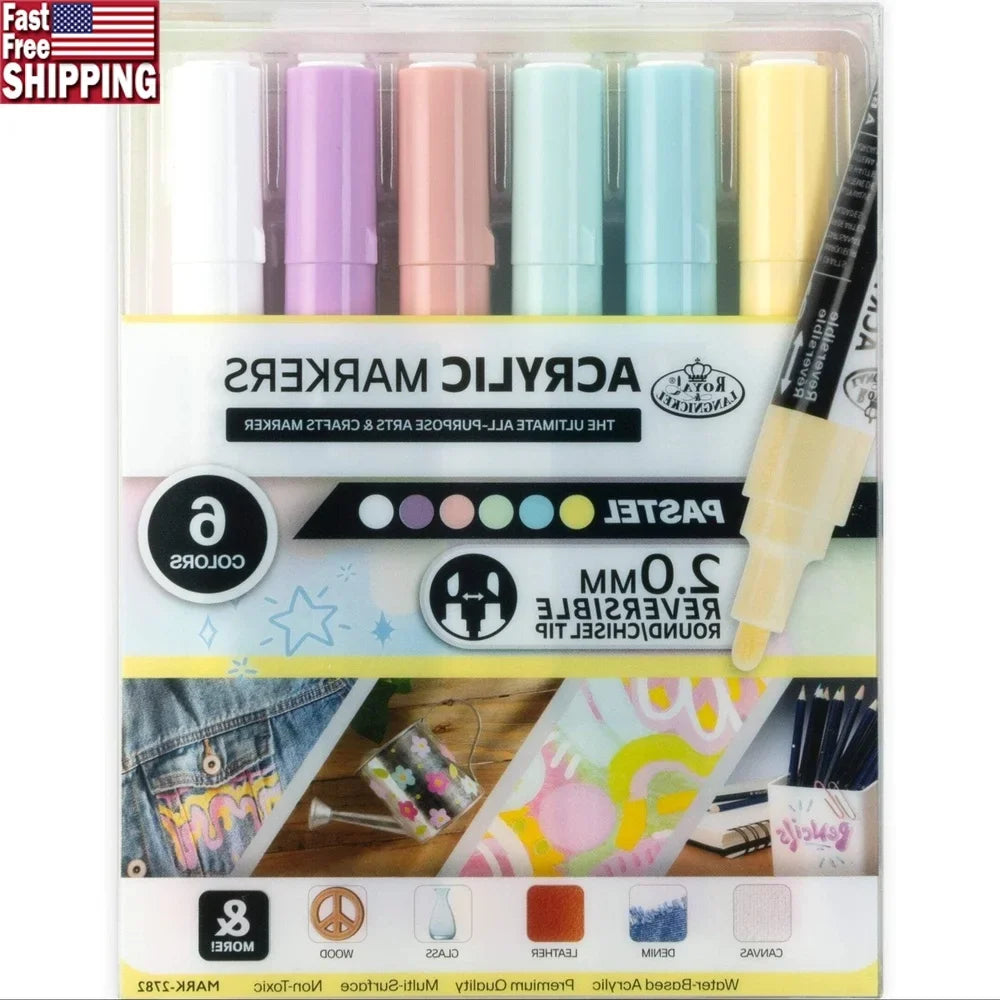 Reversible Acrylic Paint Markers – 6-Pack Multi-Surface Non-Toxic Art Pens for Crafts & DIY Projects 🎨
