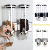 2-Pc Wall-Mount Dry Food Dispenser Set – Stainless Steel Cereal, Rice & Grain Containers (Silver & Black)
