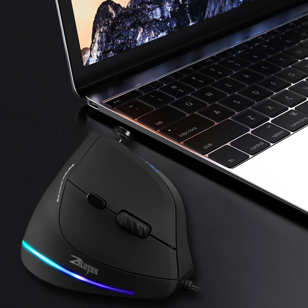 Zelotes C-18 Vertical Gaming Mouse – 10,000 DPI Adjustable RGB Optical Wired USB Ergonomic Mouse