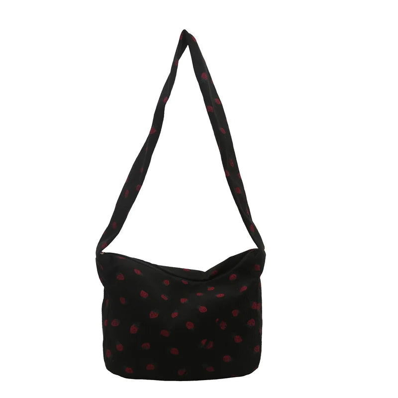 Cute Strawberry Corduroy Crossbody Bag for Women – Shoulder Satchel for Shopping & Dating