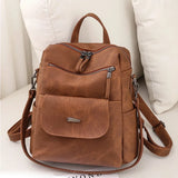 Waterproof PU Leather Backpack Purse for Women – Brown Casual Shoulder Handbag
