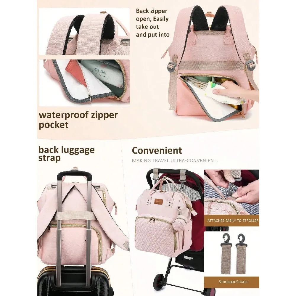 Diaper Bag Backpack with Changing Pad & Pacifier Case – Waterproof Travel Baby Bag for Moms & Dads | Large Capacity Diaper Backpack