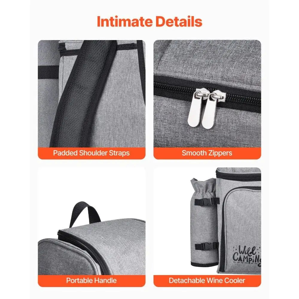 Insulated Picnic Backpack for Four — Beach & Outdoor Meal Carrier with Cooler Compartment