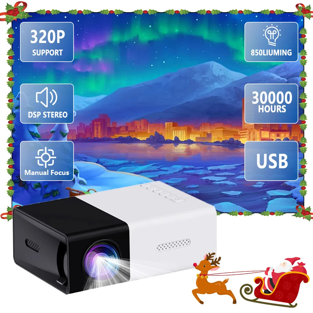 Mini Portable LED Projector Kit – Includes 72″ Screen & Adjustable Bracket; HDMI / USB / TF Audio Projection for Travel