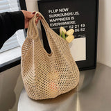 Women’s Knitted Shoulder Tote – Large-Capacity Crochet Underarm Bag, Summer Mesh Beach Hobo Handbag