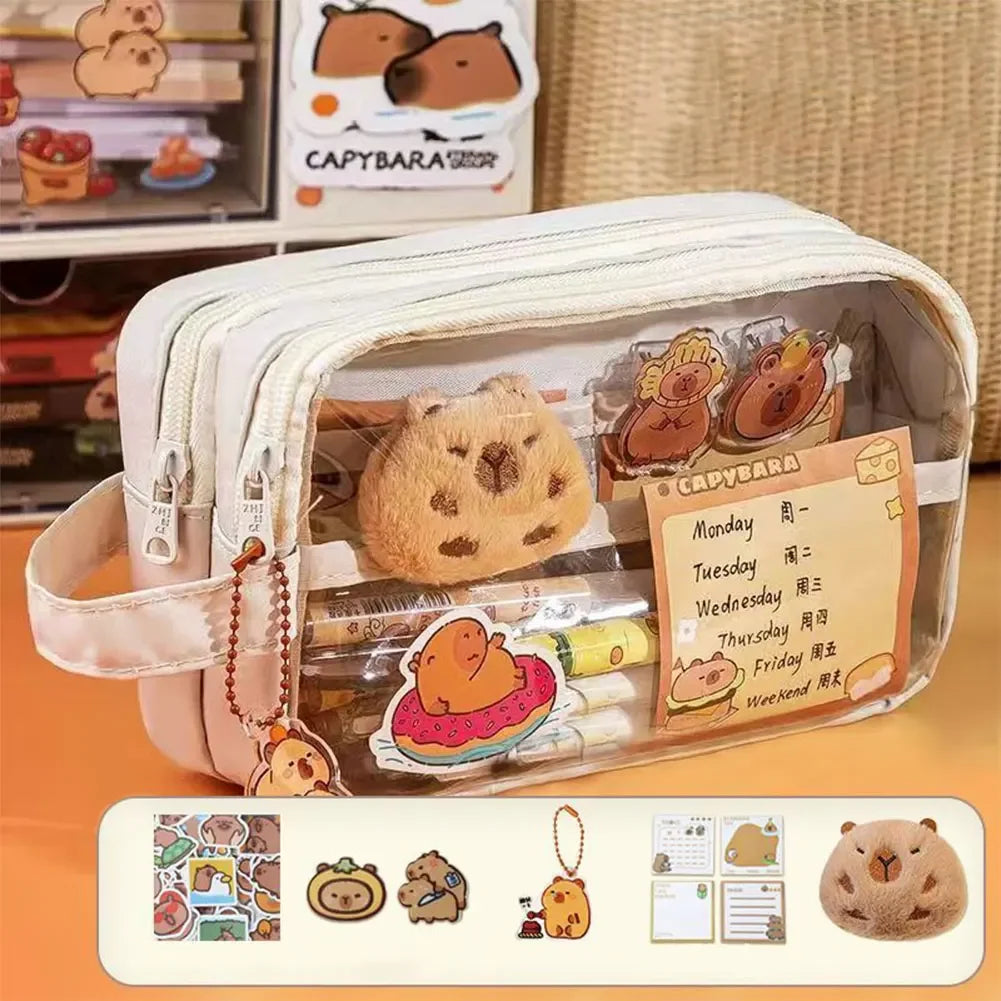Capybara Flap Backpack with Pencil Case – Cute Nylon Animal Daypack for Teens