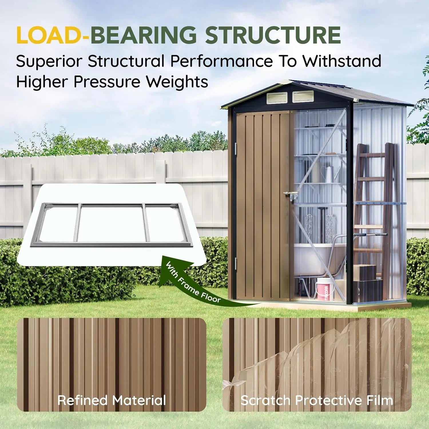 5x3ft Outdoor Steel Storage Shed with Floor Frame & Lockable Doors | Compact Metal Tool Shed for Garden, Backyard & Patio