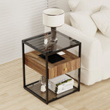 Tempered Glass Side Table – Modern Nightstand with Drawer & Shelf, Stable Steel Frame for Living Room 🛋️✨