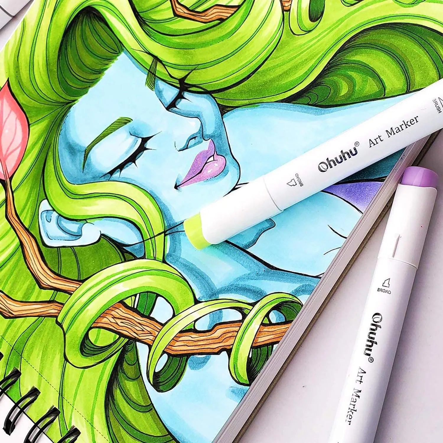 Ohuhu Spiral Bound Marker Pad – Art Sketchbook for Alcohol Markers & Watercolor, Thick Drawing Paper Notebook (Gift for School & Artists)
