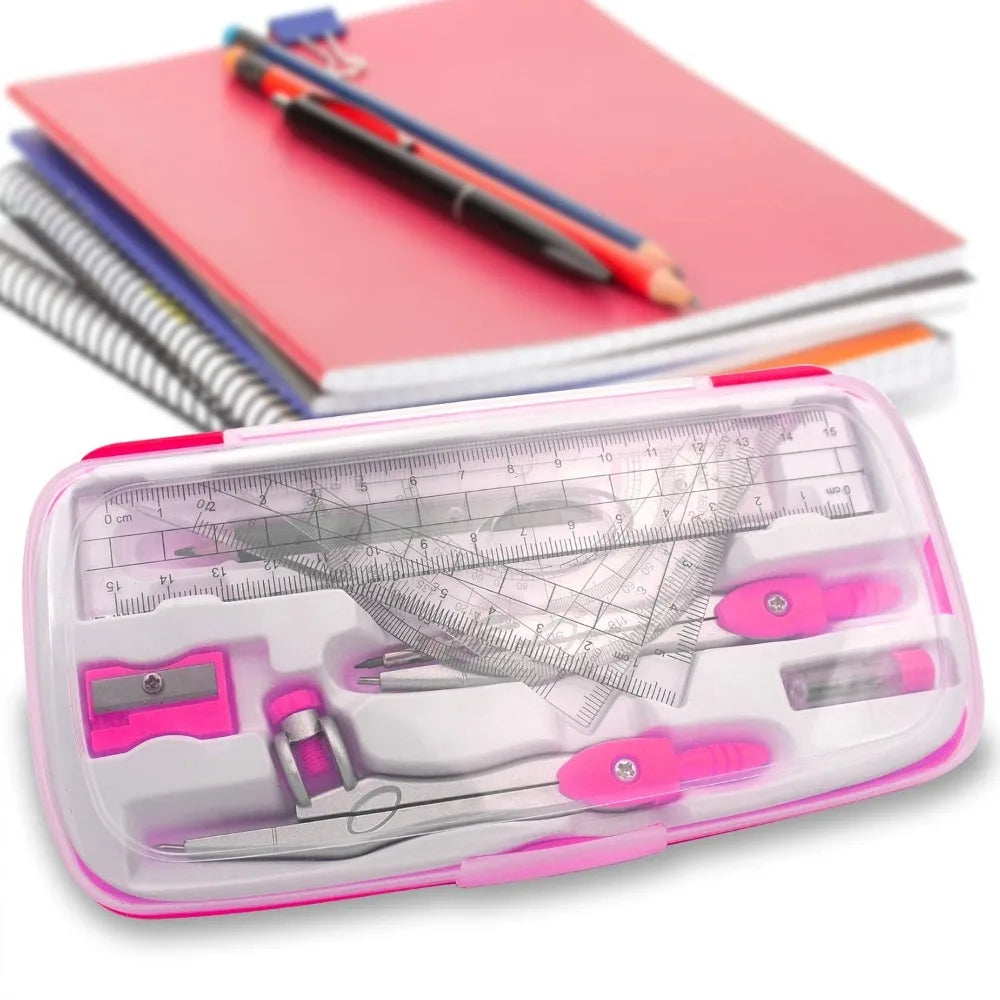 Complete Geometry Kit – 15-Piece Math Tool Set with Compasses, Protractors, Rulers & Pencils for Students 📐
