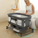 Sejoy 3-in-1 Rocking Crib Baby Bassinet & Newborn Beside-Sleeper – Convertible Infant Sleeping Bed