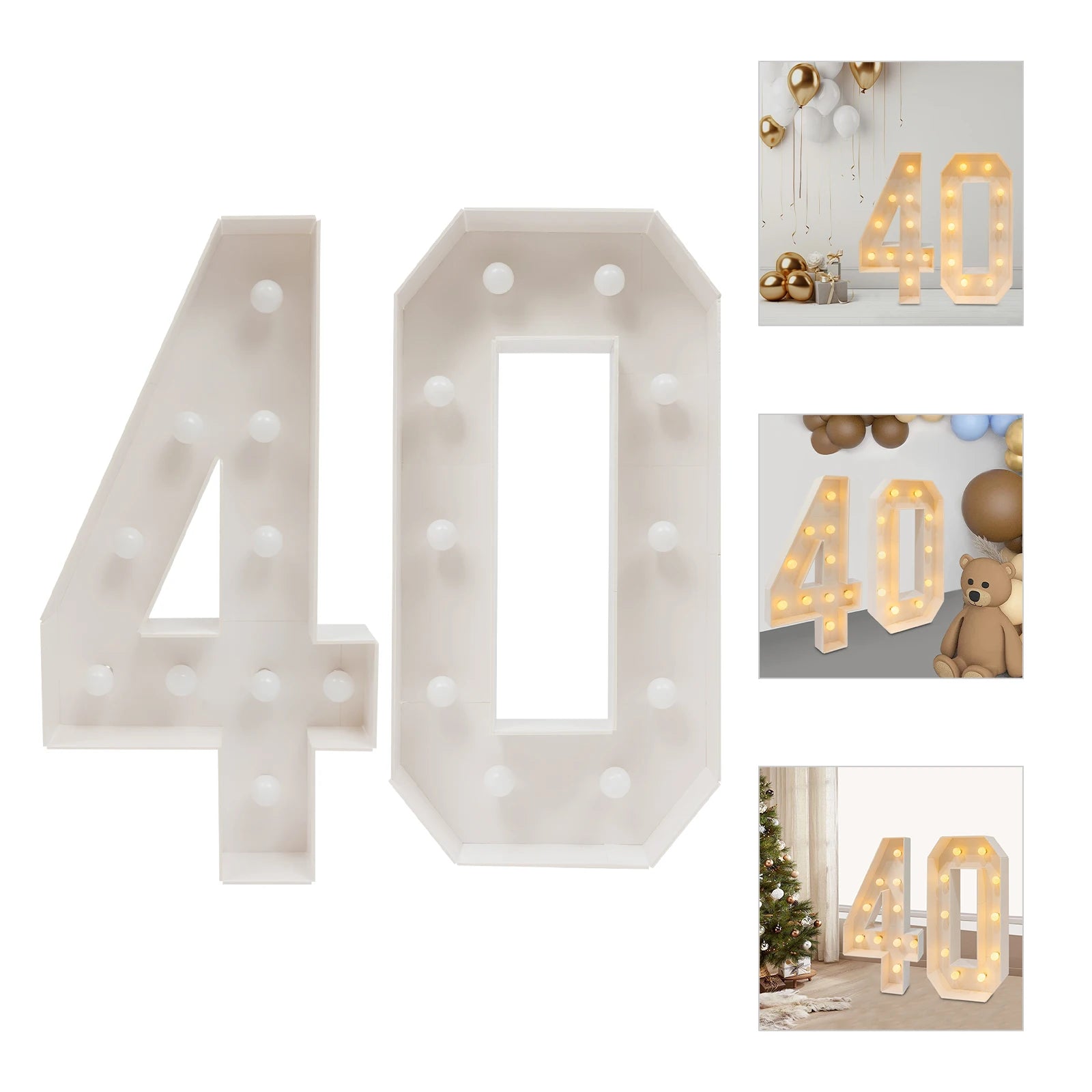 LED Number Lamp – 40th Birthday Illuminated Number Light with Warm White Marquee Bulbs for Party Décor