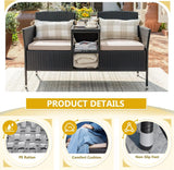 “Outdoor Patio Loveseat – Modern Rattan 2-Seat Conversation Set with Cushions & Built-in Coffee Table for Garden & Porch”
