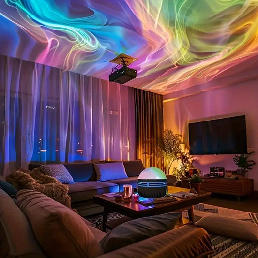 2-in-1 Northern Lights LED Galaxy Projector – Ambient Bedroom Night Light & Room Atmosphere Decor