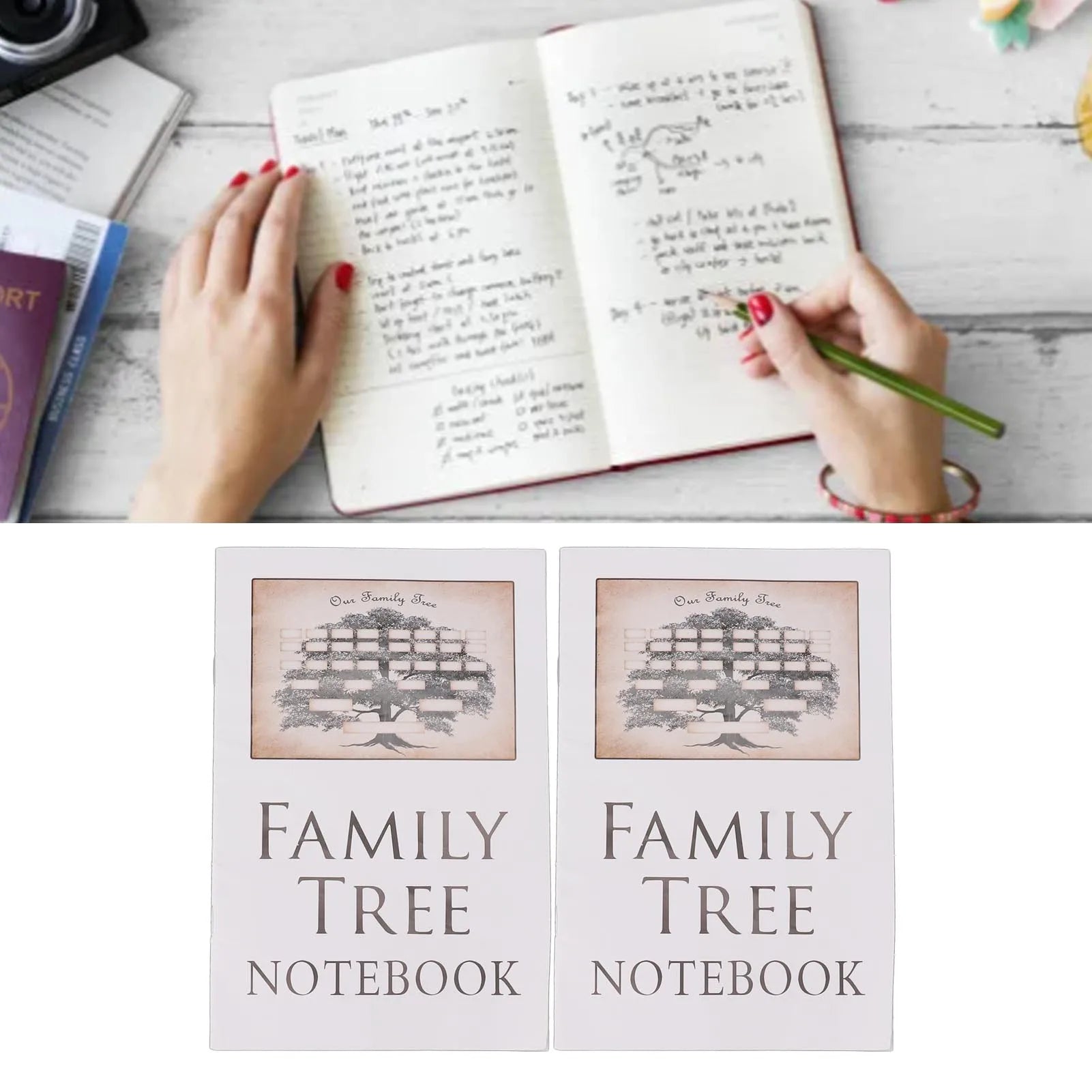 Family Tree Notebook Set (2 PCS) – Double-Sided Family History Record Book with 16 Pages